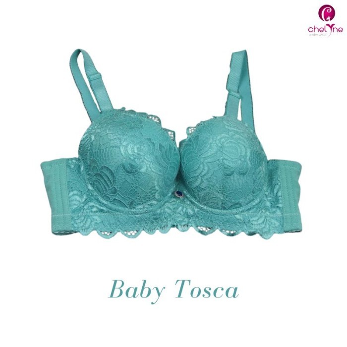 Chelyne BH Busa Tebal 2962 Push Up Full Brukat - Full Cup Bra Dengan K - Baby Toska, Size 40/90