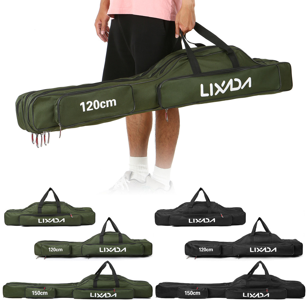 Lixada 3-Layer Portable Folding Fishing Rod Bag 90cm/120cm/150cm Fishing Tackle Case Multifunctional