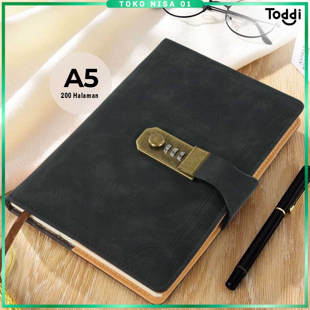 

Toddi Buku Jurnal Leather Diary A5 68GSM 200 Halaman Grid with Lock - TD100