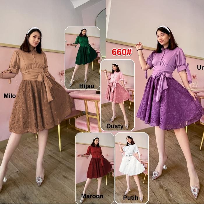Dress Natal Terbaru | Dress Brukat Kombi Moscrepe | Dress Natal Fashon Wanita Kekinian #660 - Putih