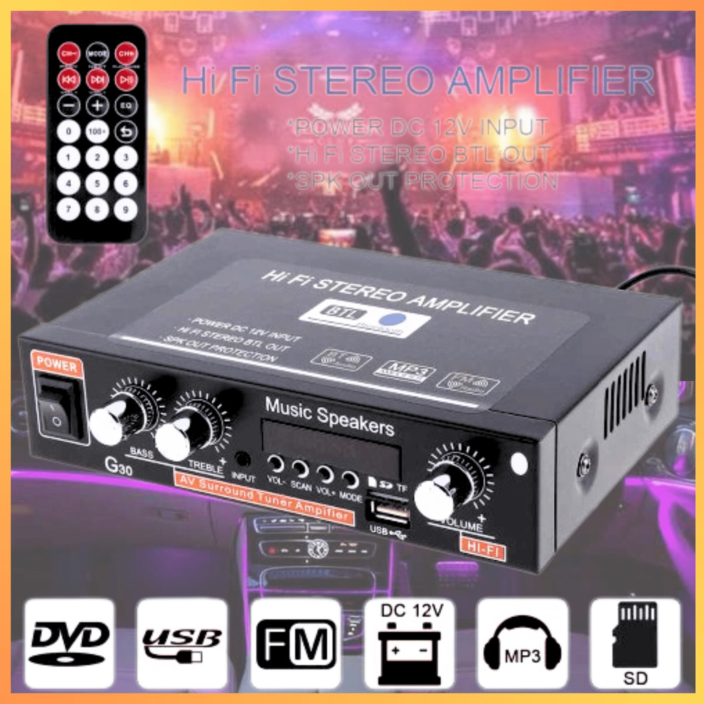COD KIRIM CEPAT Virwir Audio HiFi Amplifier Bluetooth with Remote Control G30/ ampli power full bass