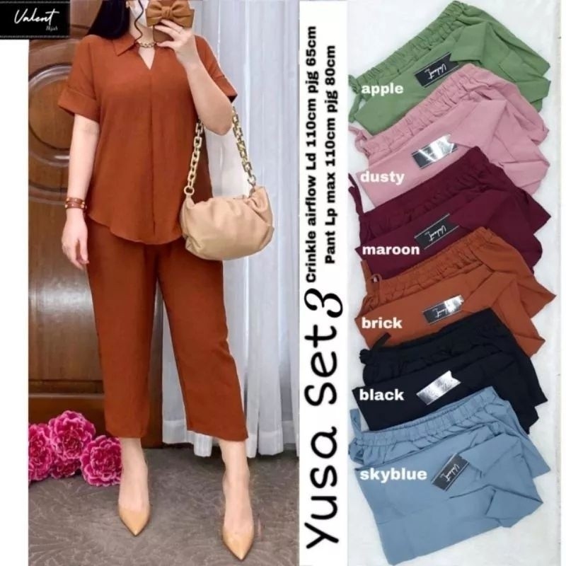 Set Yusa Crinkle Airflow Jumbo Lengan Pendek - One Set Crinkle Set Wanita Jumbo - One set Wanita Kek