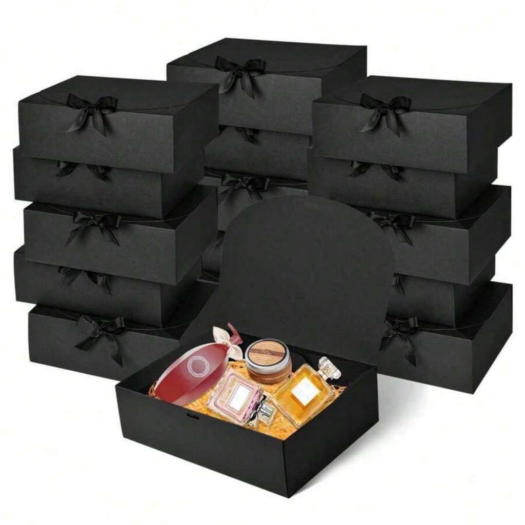 

1pc-Black Gift Box With Lid, Deluxe Black Gift Box With Ribbon, Best Man Proposal Box, Bridesmaid Boxes, Graduation Favors