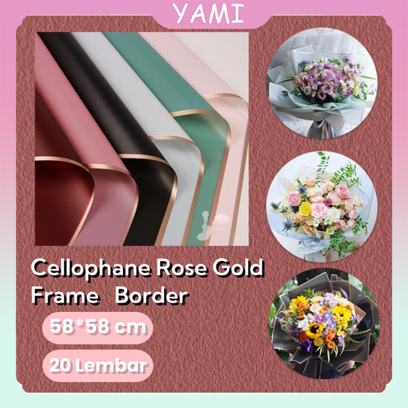

(Ready)20Lembar Flower Wrapping Paper Varian List Gold Emas Kertas Buket Bunga Cellophane Florist Goldline