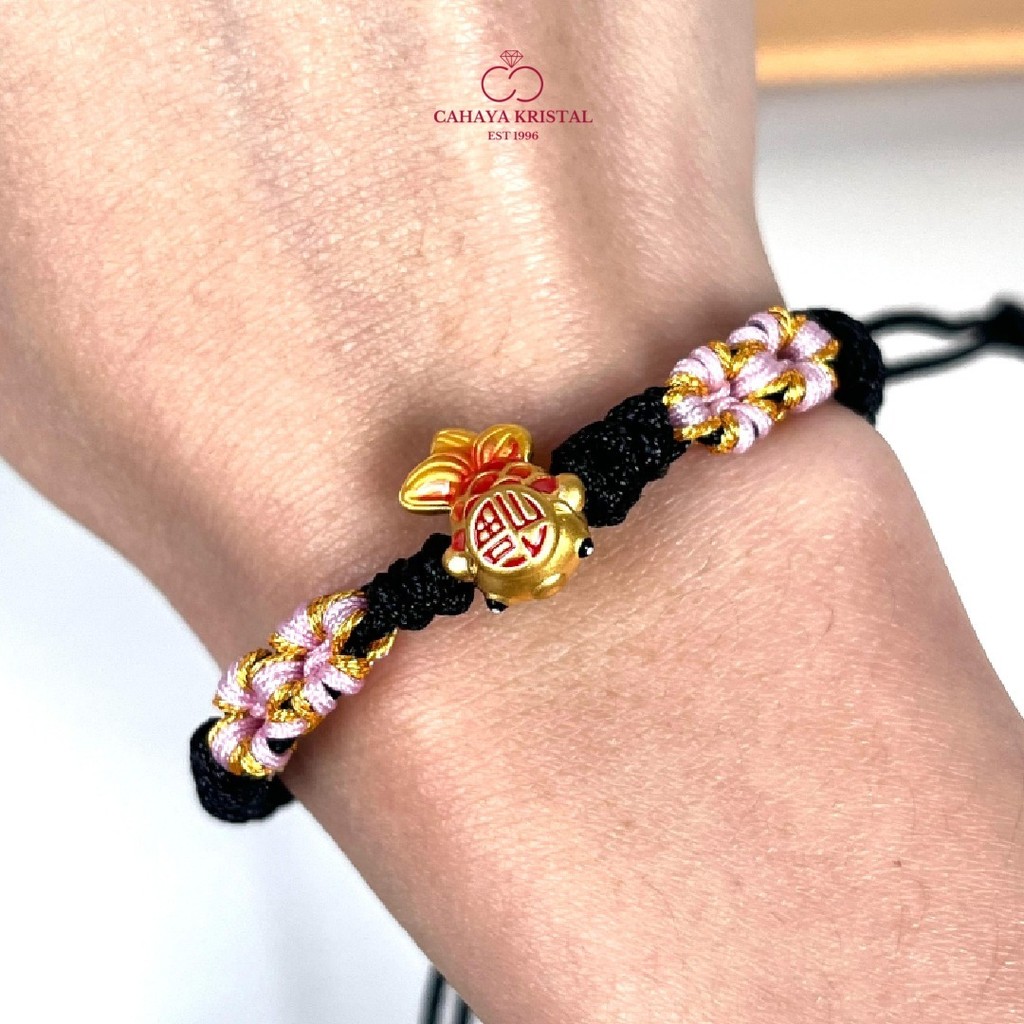 Gelang Tali Emas Charm Ikan Koi Oren Fu 24k HK Hongkong 999%- Gold bracelet