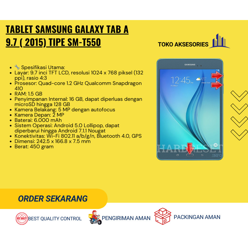 tablet samsung GALAXY TAB A 9.7 ( 2015) TIPE SM-T550 SECOND TOKO AKSESORIES