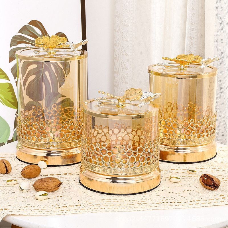 JAKLUIS_SHOP Toples Turki Set 3 Gold Import/ Pajangan Toples Turki set 3 motif tutup kupu kupu