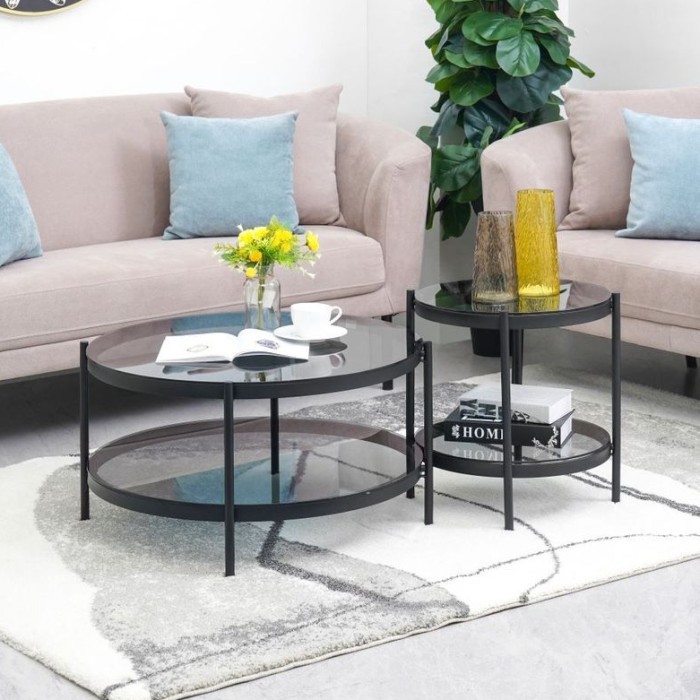 Meja Tamu Minimalis Kaca INFORMA Meja Sisi/Side Table/Coffee Table Bulat