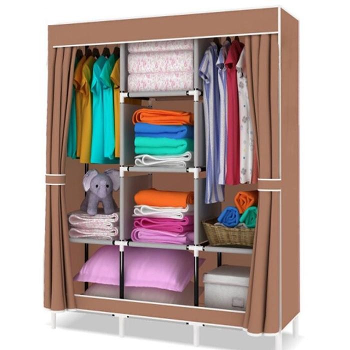 DGREAT Lemari Baju Rak baju Dengan Tutup Yang Ada Resleting Lemari Kain Plastik Portable Import 2 Si