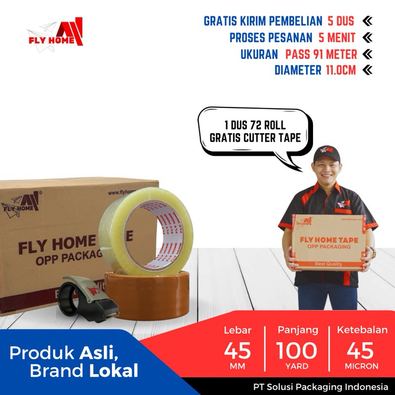 

Flyhome Lakban Bening Coklat 100yard 91METER 2inci 45x100 Yard 1 Dus - 72Rolls Jumbo Cargo
