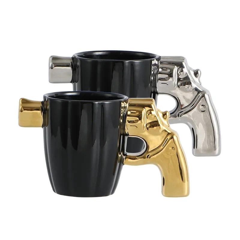 350ml Novelty Mug Revolver Handle Mug Coffee Cup Ceramic Personalized Decorations for Coffee Tea Mil