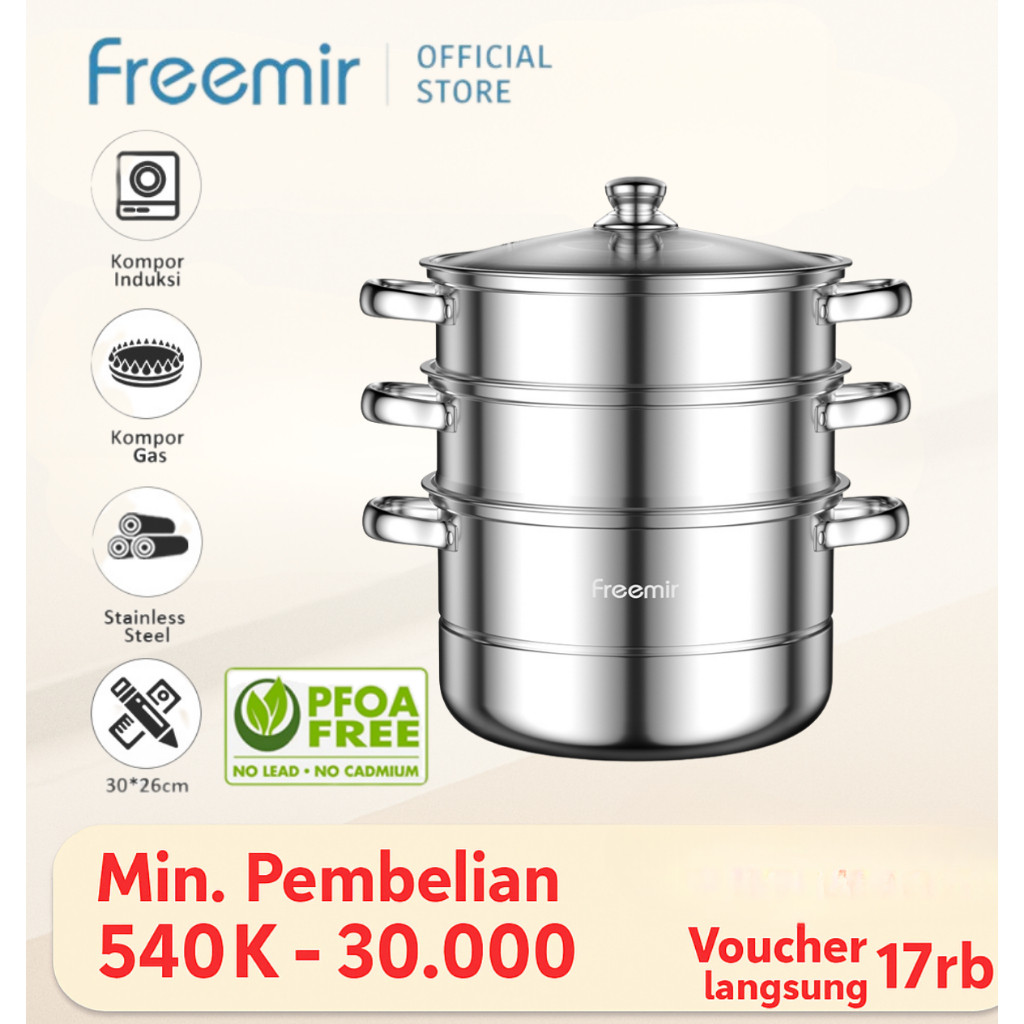 [OFFICIAL BEST SELLER] freemir Panci Stainless Steel 2/3 Susun Dan Tutup Panci Kukus  Panci Steamer 