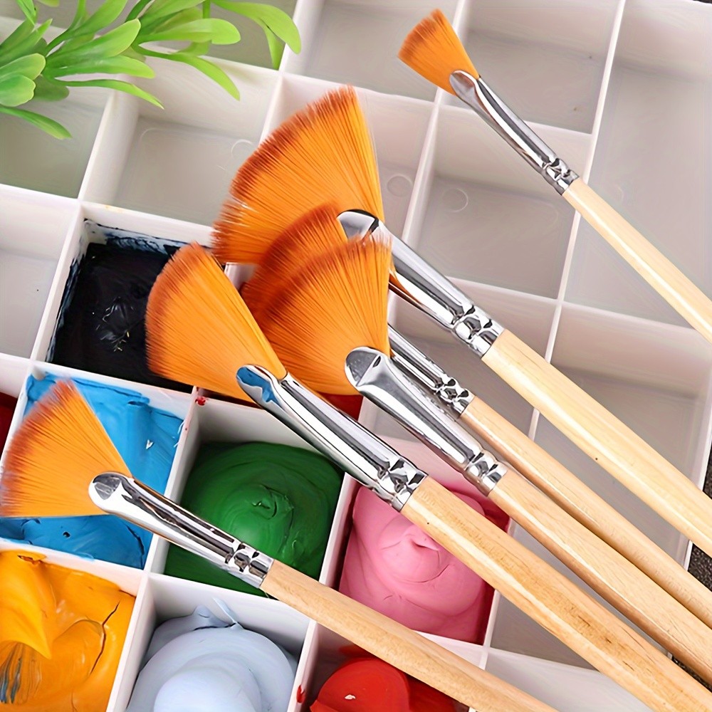 

5/10pcs Fan-Shaped Gouache Paint Brush Set, Premium Anti-Shedding Nylon Hair - Perfect For Artists & Students - Holiday Gift