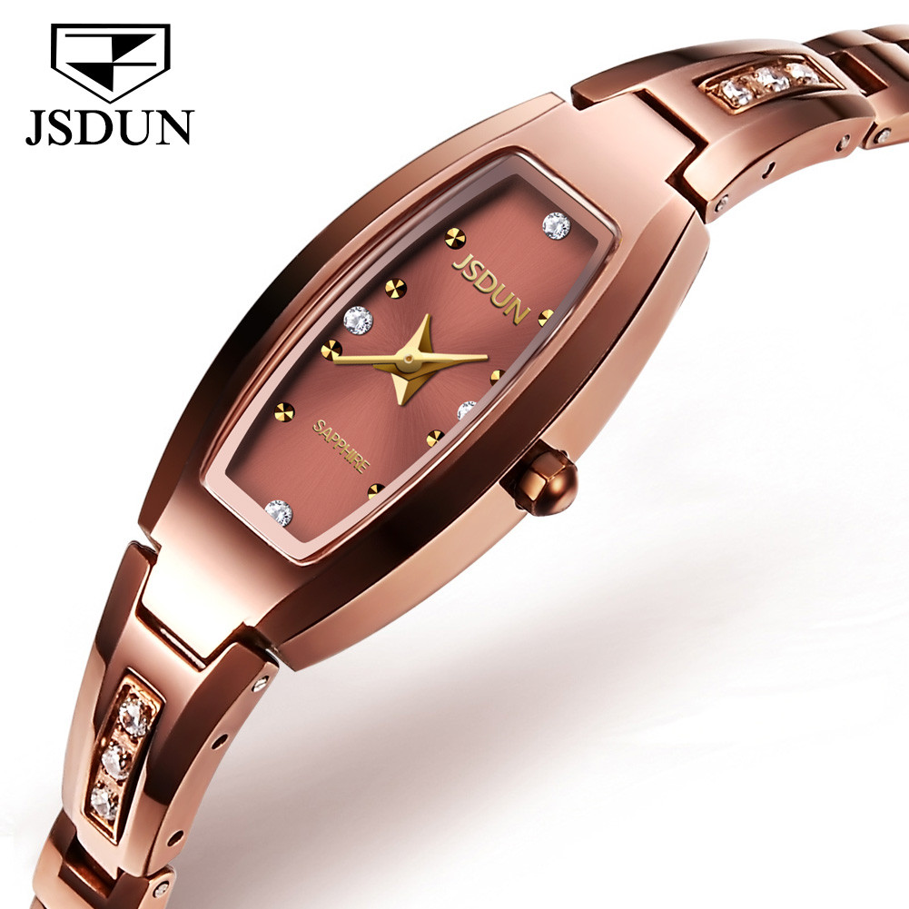 Jam Tangan Wanita JSDUN Quartz Watch for Women Luxury Sapphire Mirror Tungsten Steel Strap Elegant F
