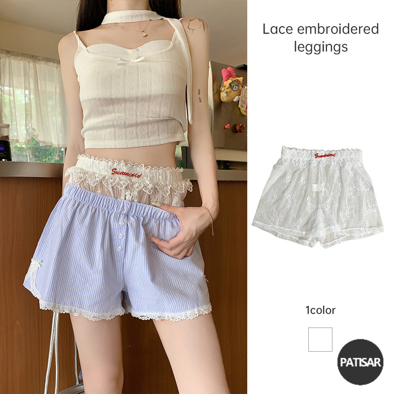 Celana Pendek Bottoming Bordir Renda  Celana Pendek Kaki Lurus  Celana Pendek Seksi Modis Wanita Pa