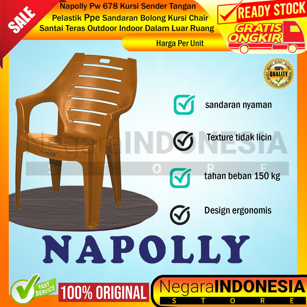 Napolly Pw 678 Kursi Plastik Sender Tangan Tenda Kafe Napoli Rumah Tangga Taman Teras Tamu Sandaran 