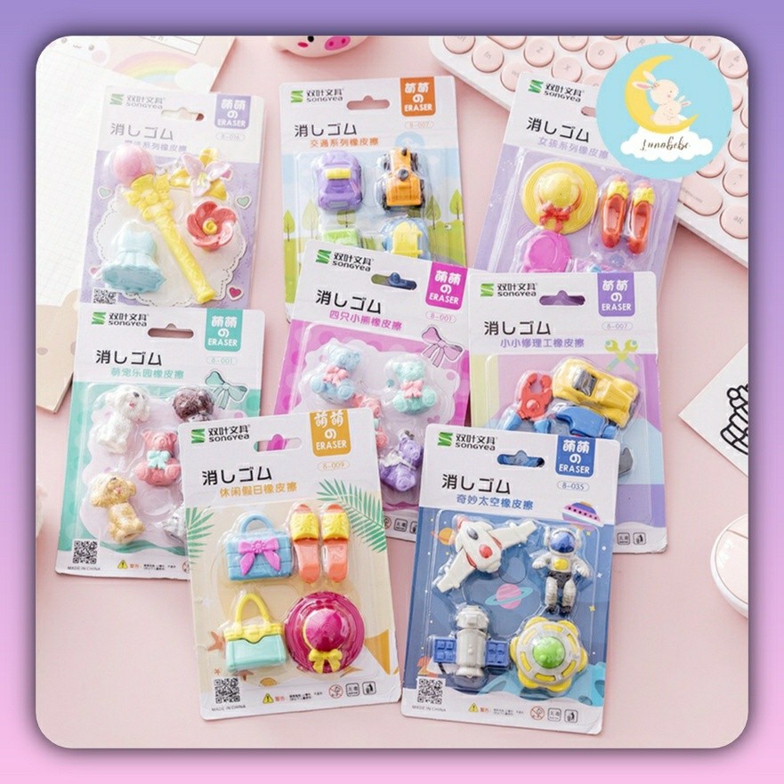 

6.6 Diskon Eraser 4 IN 1 Penghapus Pensil Model Ice Cream Donut Lollipop / Penghapus Lucu Set Anak