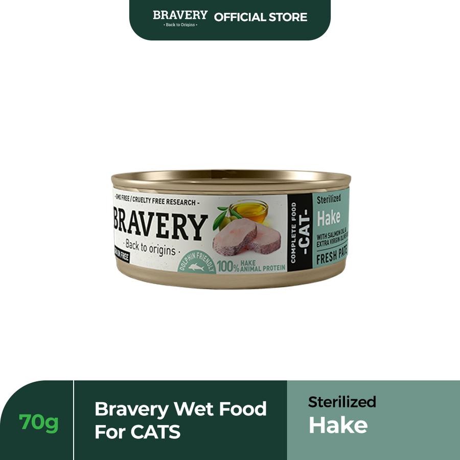 Bravery Sterilized Hake 70 Gr Wet Cat Canned Food Makanan Kucing Basah Kaleng
