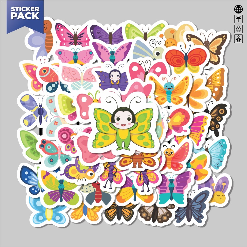 

[100PCS]Stiker Pack Kupu kupu Aesthetic Vinyl Anti Air Dekorasi Sticker Laptop Buku Journal Koper Helm Casing HP Gitar Helm Skateboard