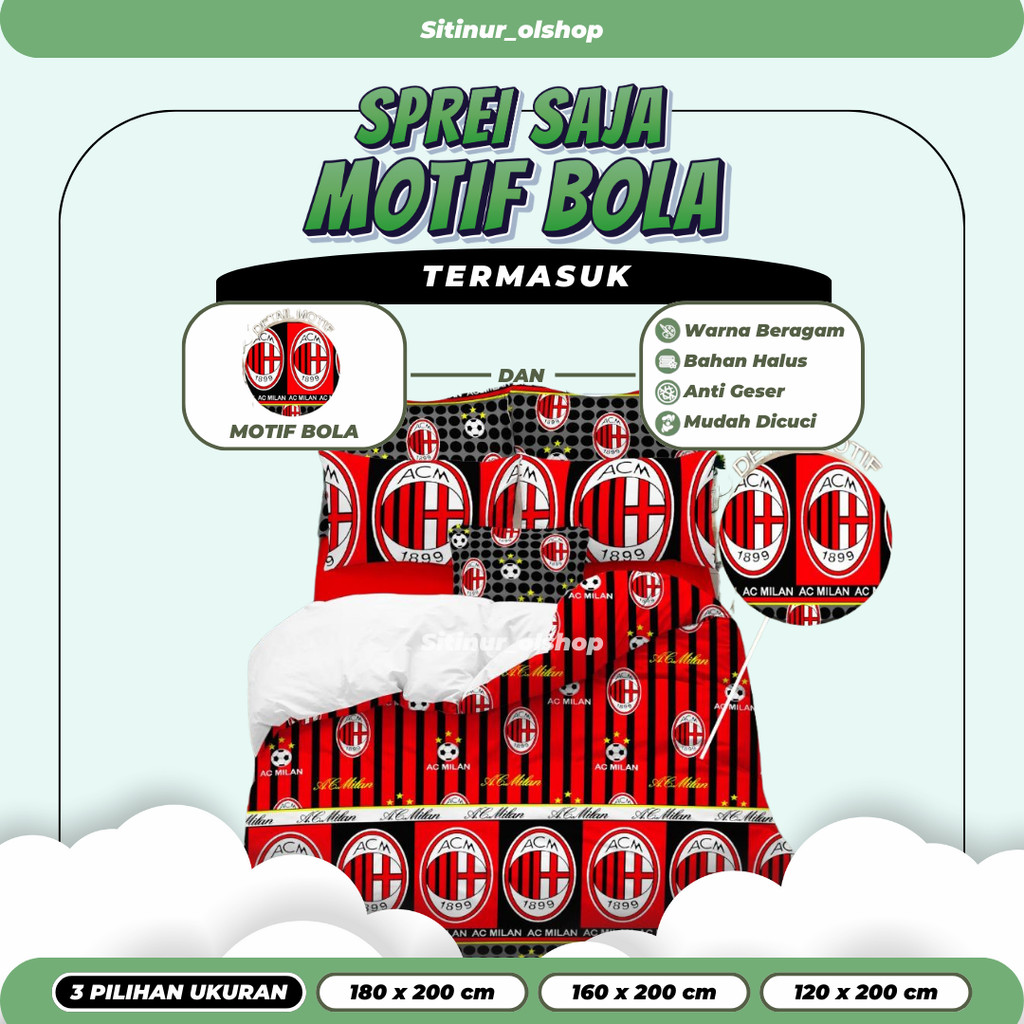 Sprei Saja Motif Bola Ukuran 180x200, 160x200, 120x200 - Sprei Motif Klub Bola Homemade