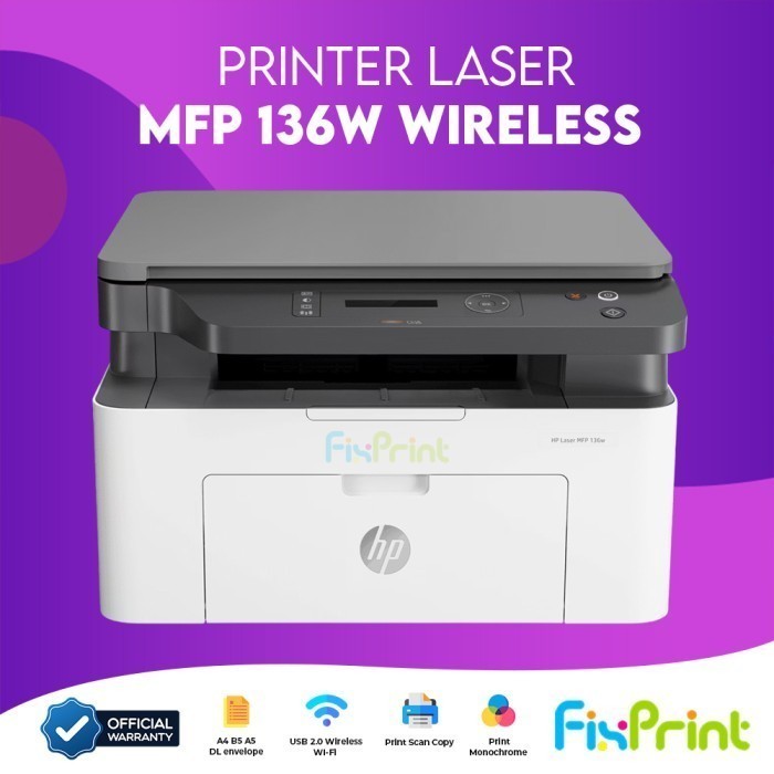 Fixprint Printer HP LaserJet 136A 136W Wireless Print Scan Copy Duplex A4 Laser Jet Monochrome MFP 1