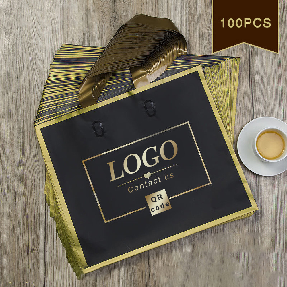 

100pcs Custom Logo Phnom Penh Matte Thickened Shopping Bags With Handle Plastic Gift Bag Print One Color Logo On Double-sided