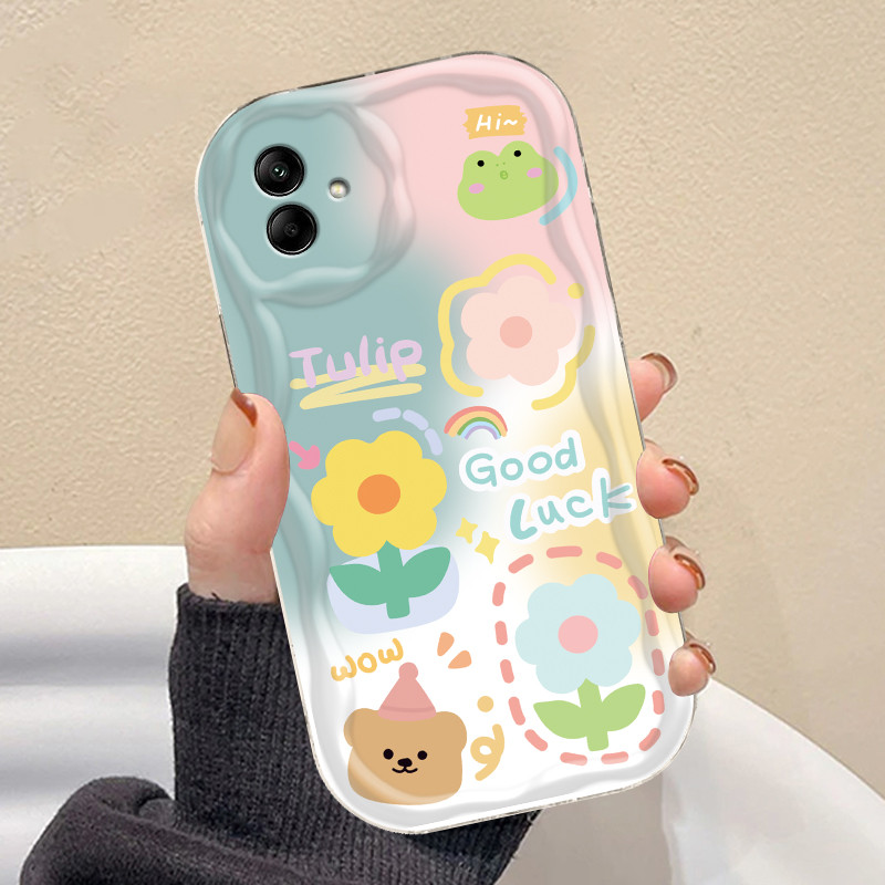 Casing hp SamsungA05  Shell krim gelombang case pelangi bunga Carton cute animal pattern anti fall p