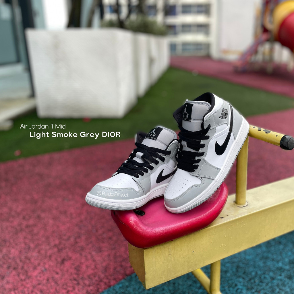 Air Jordan 1 Mid Light Smoke Grey Dior 100% Original Guarantee