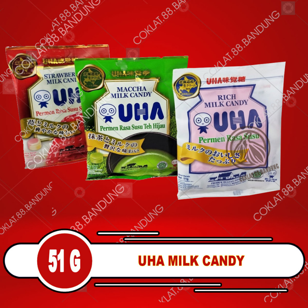 

UHA MILK CANDY 51 GR, UHA MATCHA MILK CANDY 42GR, PERMEN SUSU JEPANG UHA STRAWBERRY