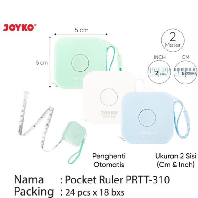 

PROMO !!! Meteran Penggaris Baju Mini Kantong 2 meter / Pocket bisa Gulung Otomatis / Tailoring Tape & Cm Prtt-310 Joyko ( panjang 2 M )