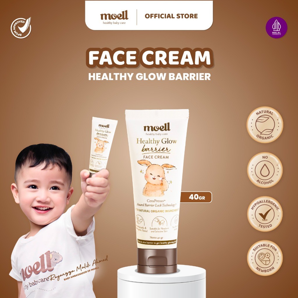 DF45YU Moell Face Cream 40gr Healthy Glow Barrier With Plant Based Probiotics, Panthenol Suitable Fo