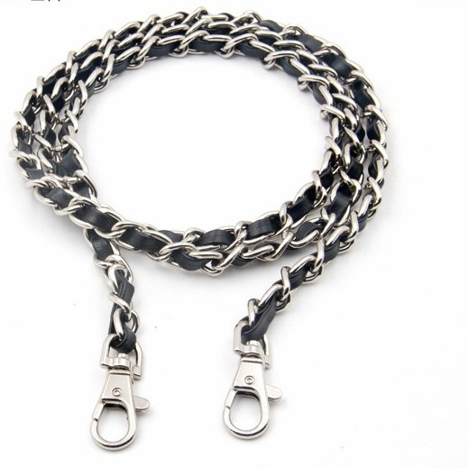 letty slim chain leather braided strap / tali tas panjang - chain silver