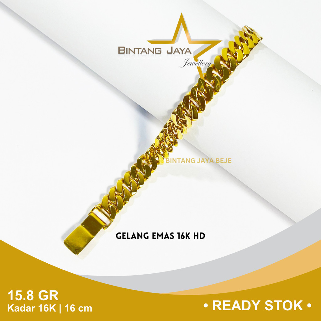 Gelang Emas Kadar 700 16K Berat 15.8 gr gram Panjang 16 cm Model Rantai Sisik Naga Kait Klep Glg Per