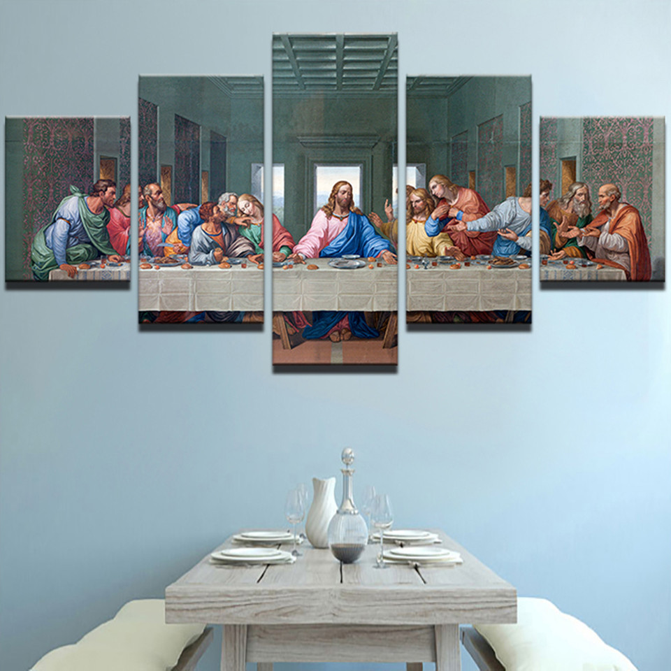

5 Panels Abstract The Last Supper Canvas Painting Jesus Posters and Prints Wall Art Pictures Living Room Home Decor No Frame