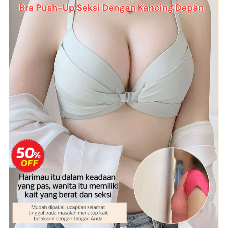 COD+24H Pengiriman Cepat Push-Up Seksi Dengan Kancing Depan/Wanita Tanpa Kawat /Bh Seamless /Kancing