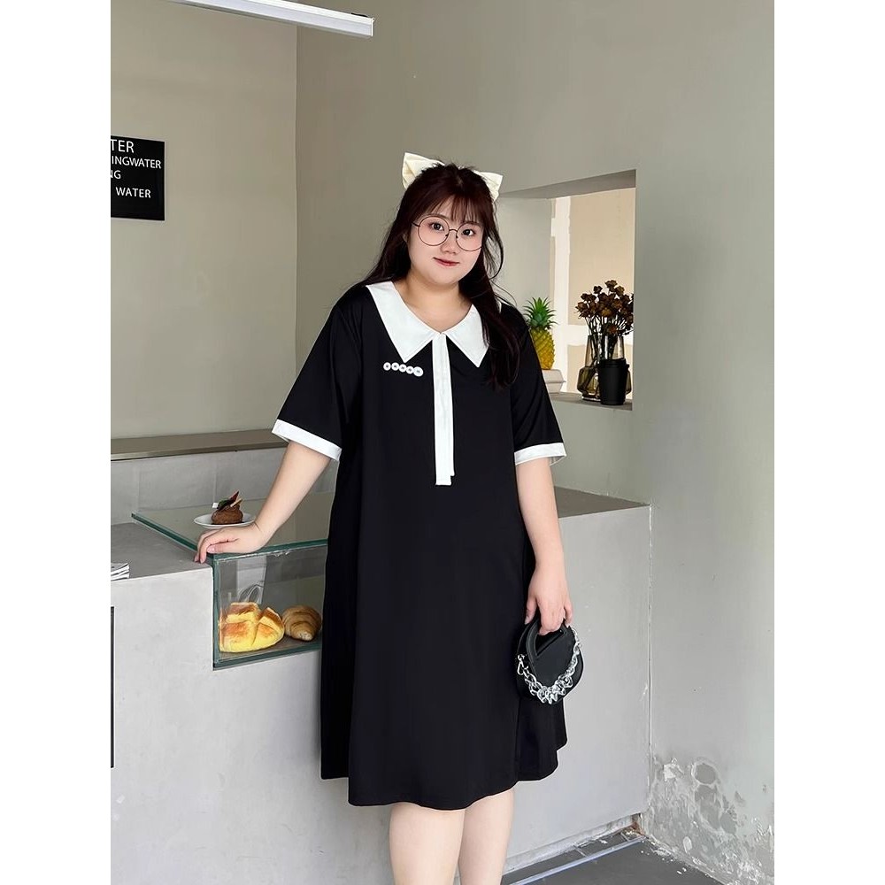 Plus Size big Size dress jumbo hitam menurunkan berat badan rok panjang korean style