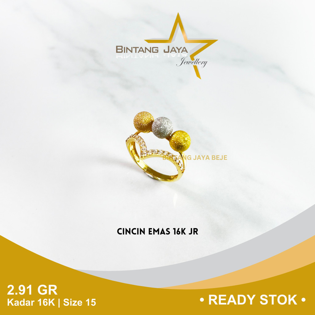 Cincin Emas Kadar 700 16K Berat 2.91 gr gram Size Ukuran 15 Model V Mix 3 Boba Warna Cicin White Gol