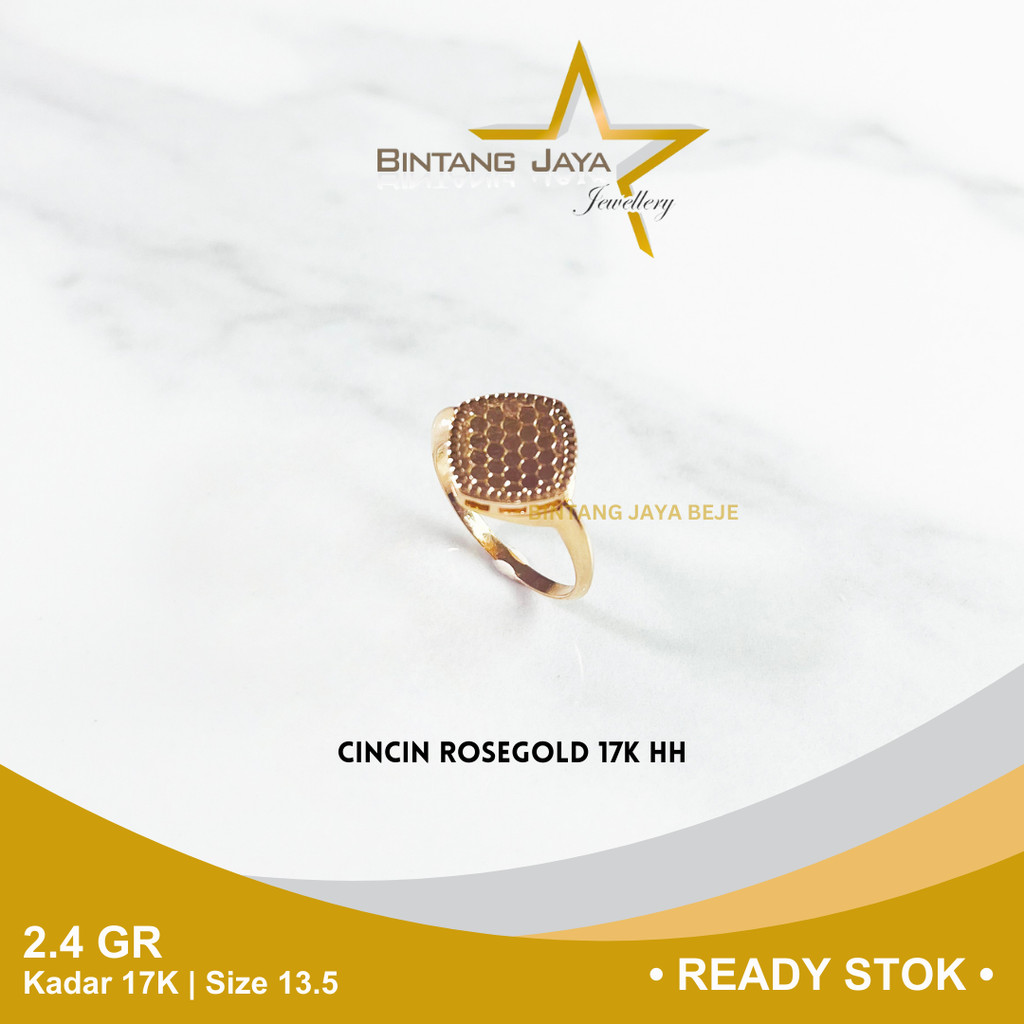 Cincin Emas Rosegold Kadar 750 17K Berat 2.4 gr gram Size Ukuran 13.5 Model Segi Hologram Cicin Rose