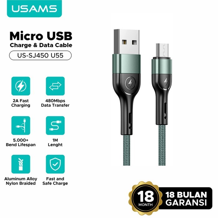 USAMS - SJ450 U55 Kabel Data Micro USB Aluminum Alloy Braided Cable