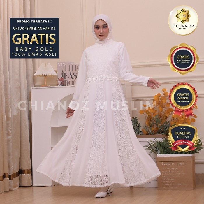 ▛NEW SALE▟- MALL [Limited Stok]☝ Baju Gamis Putih Lebaran Umroh Haji / Busana Muslim Wanita #859 - P