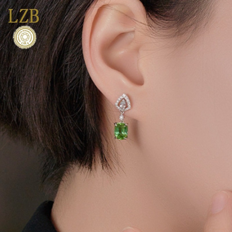 Anting-anting Turmalin Hijau Yang Indah Untuk Wanita  Earrings Harta Karun Berwarna Moissanite Berbe