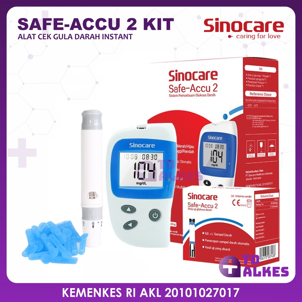 Alat Cek Glucose Safe Accu 2 Merah Sinocare Test Uji Blood Gula Darah 1 Set