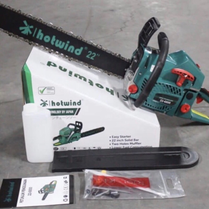 chainsaw hotwind 22” 6800 / mesin gergaji kayu / singso / mesin potong kayu