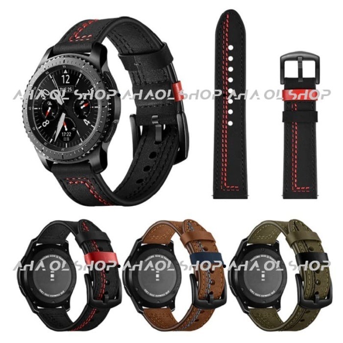 Line Series Leather Strap Samsung Galaxy Watch 46MM Samsung Gear S3 - Hitam