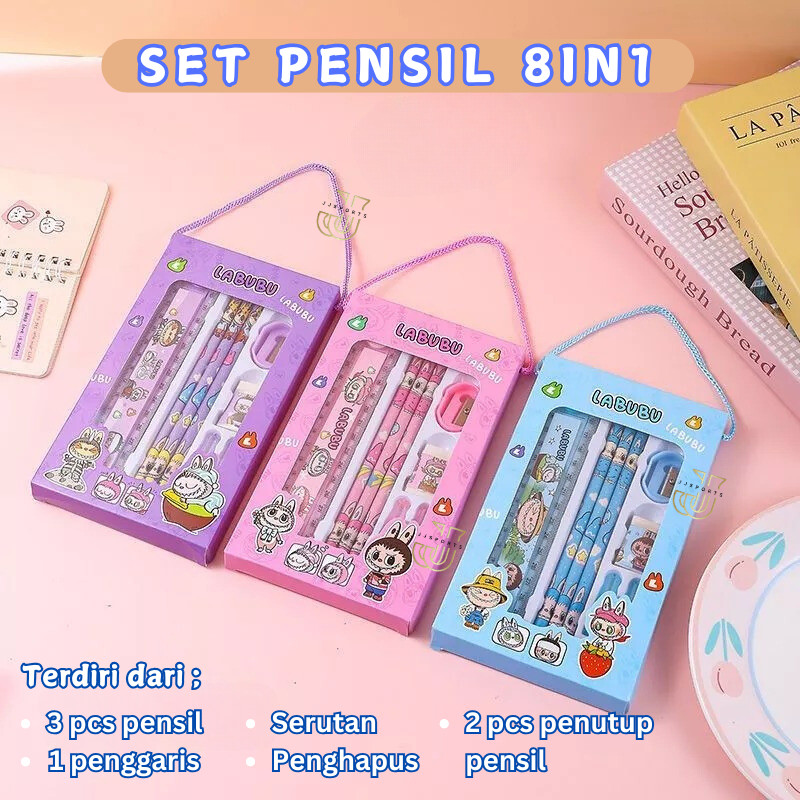 

Set Alat Tulis Pensil Penggaris Penghapus Sekolah Anak TK SD / Stationery Set Labubu 8 IN 1 / Paket Kado Ulang Tahun Anak