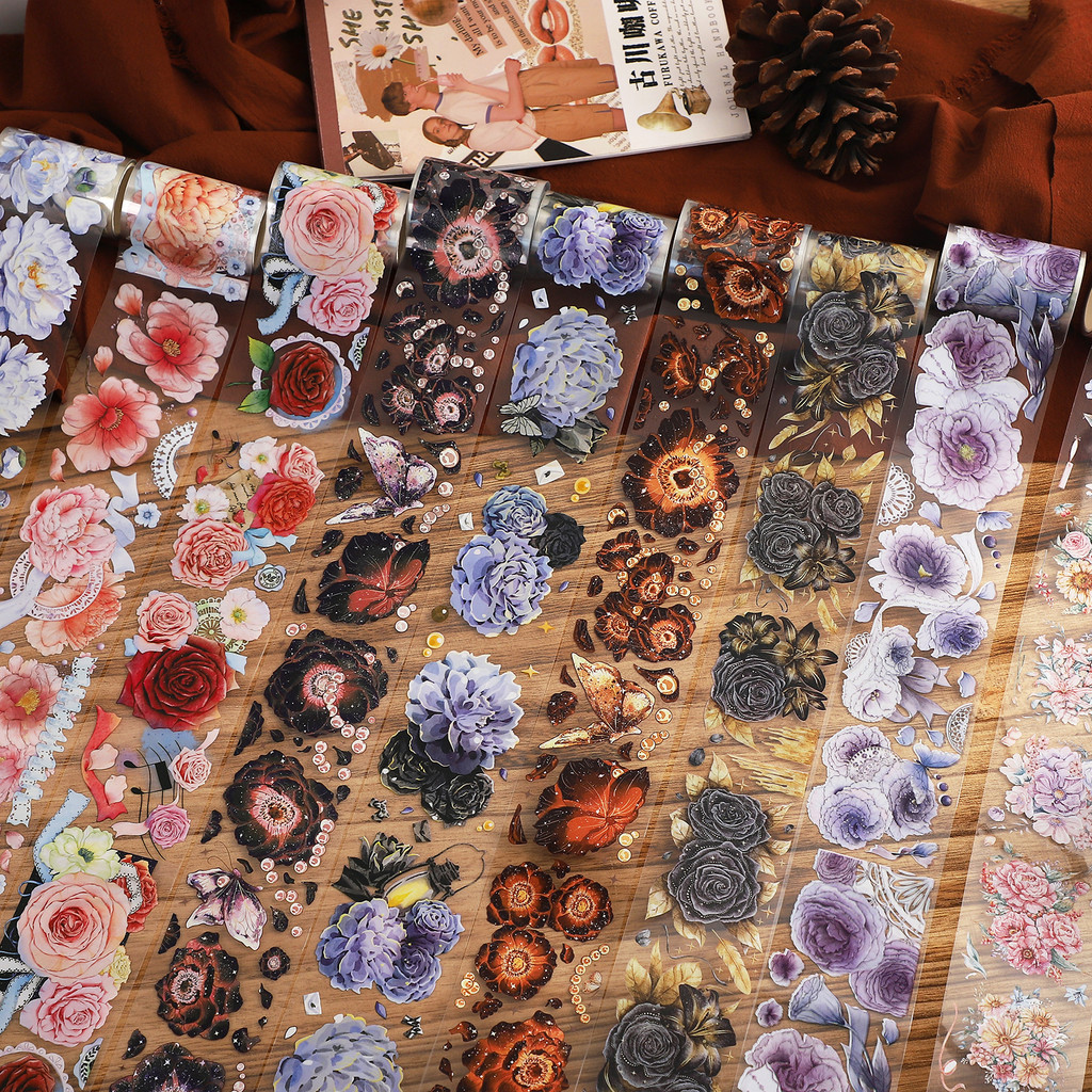 

200cm/500cm/ Roll Antique Landscaping Flower Washi Paper PET Tape Creative DIY Collect Decor Stationary