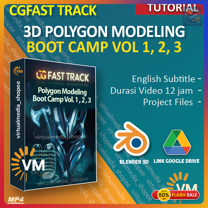 TUTORIAL CG FAST TRACK POLYGON MODELING BOOT CAMP VOL 1 2 3 DRAGON AXE HELM BELAJAR 3D BLENDER Terba
