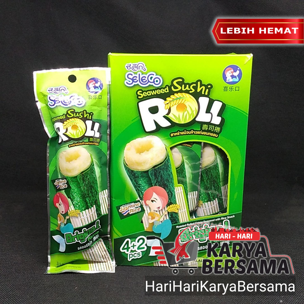 

MAKANAN RINGAN RUMPUT LAUT SELECO SEAWEED SUSHI ROLL ORIGINAL FLAVOUR BOX ISI 6'S X 6.5GR