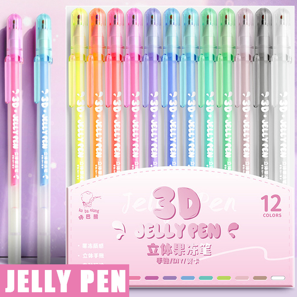 

12pcs Glaze 3D Ink Pen Gelly Roll Gel Pens 1mm Bold Sparkling Colored Writing for Lettering Drawing Decorate Journaling DIY Gift