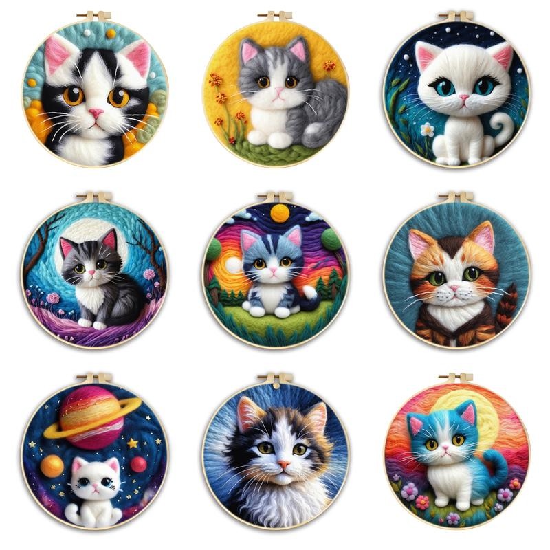 

CHENISTORY Needle Felting Painting Kits Beginners Cat Diy Wool Needle Embroidered Kit For Animal Felt Supplies Craft Ideas